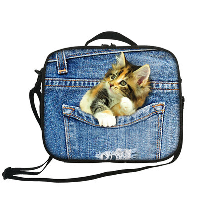 For U Designed Koeltas Jeans Kitten Lunchbox
