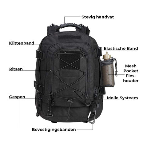 Army Rugzak Black Expandable 52 L